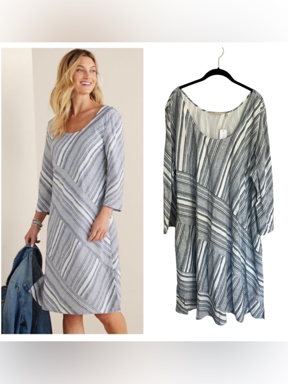 NWT Soft Surroundings Sonya linen dress blue white striped beachy coastal 3X